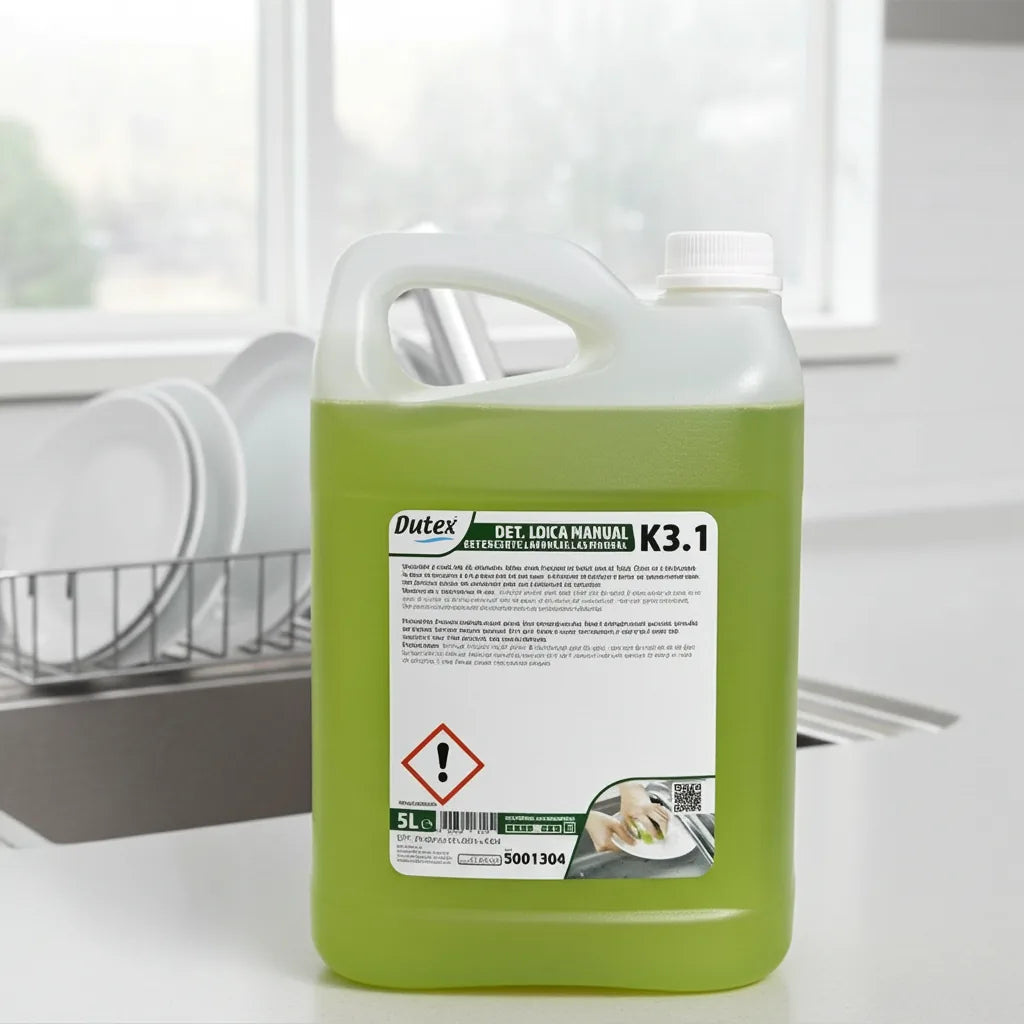 Detergente líquido loiça manual K3.1 5L numa bancada de cozinha profissional — RAS Embalagens