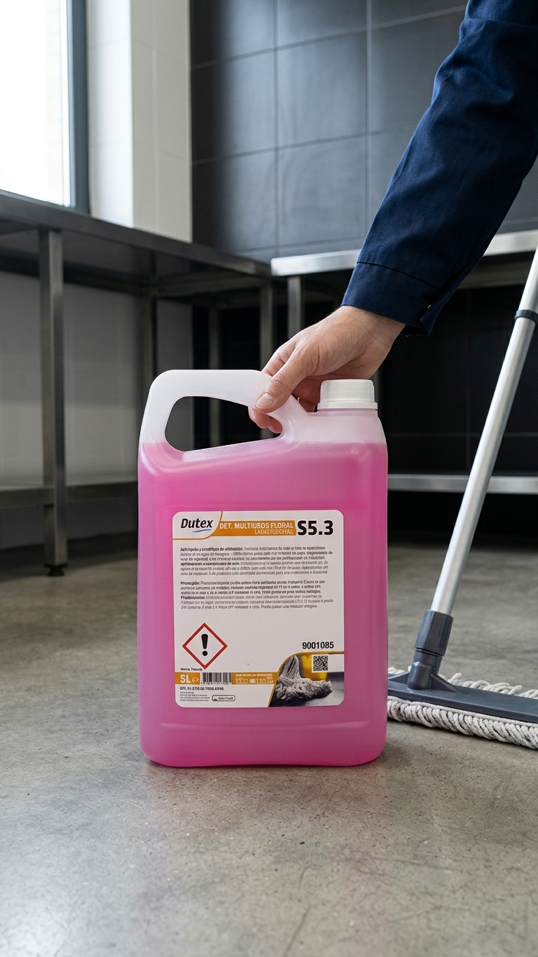 Detergente Multiusos Floral 5L em bancada junto a janela — RAS Embalagens