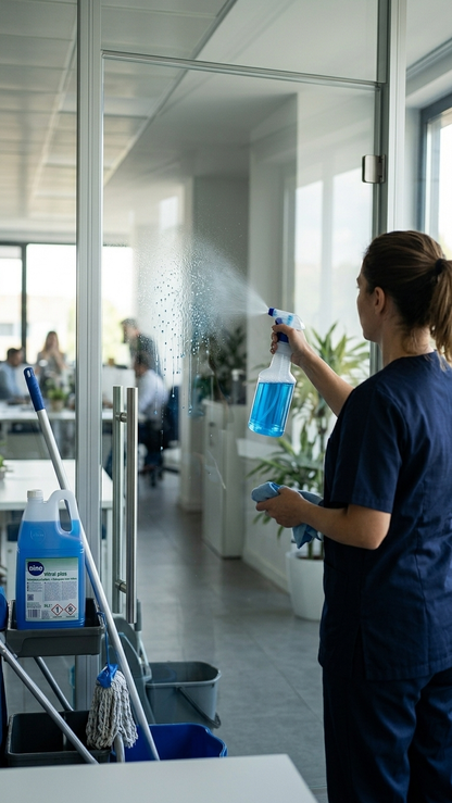 Detergente para Vidros 5L Dino a ser aplicado num vidro — RAS Embalagens