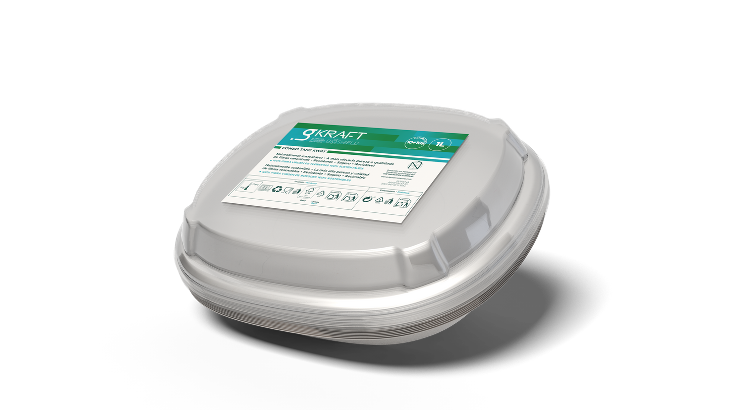Embalagem Take Away gKRAFT BioShield 1L base e tampa conjunto — RAS Embalagens