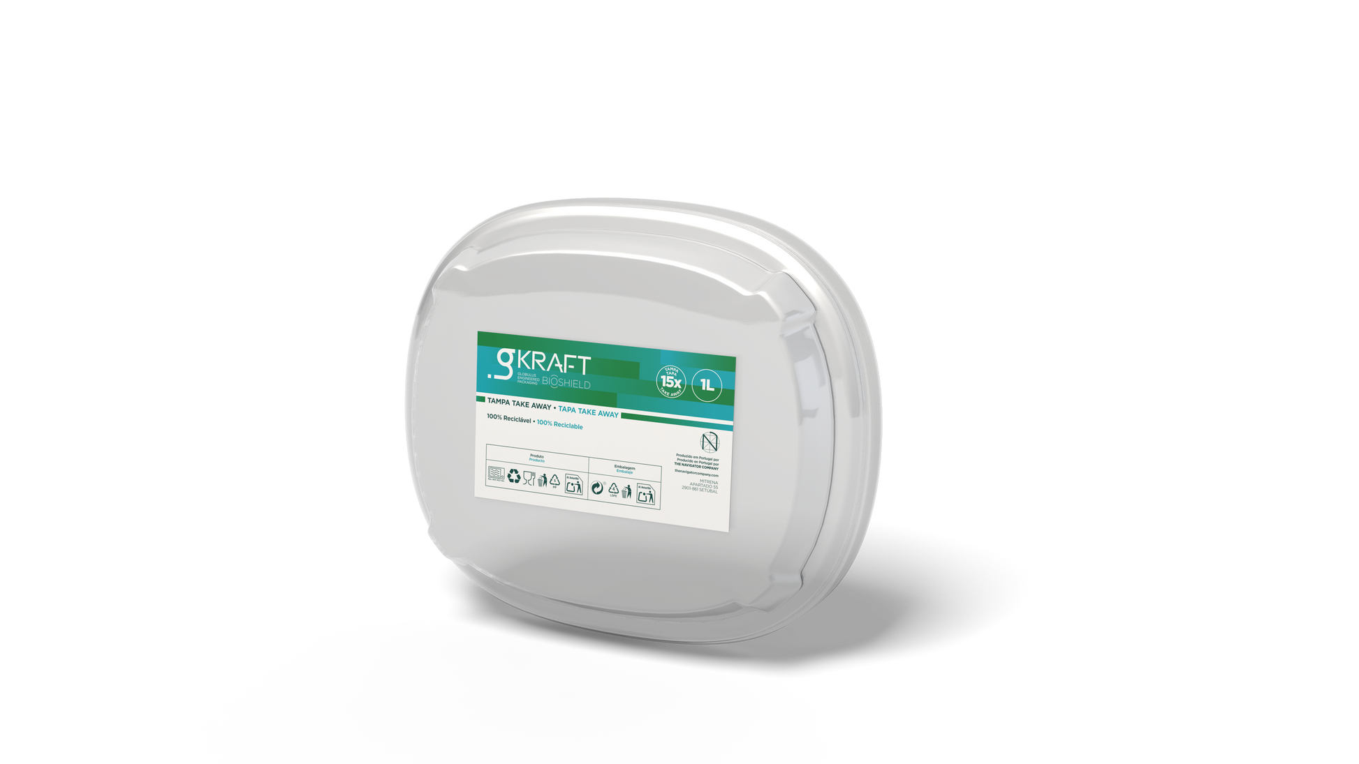 Tampa PP transparente Embalagem Take Away gKRAFT BioShield 1L — RAS Embalagens