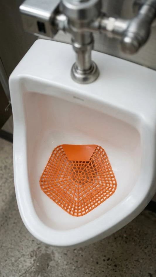 Filtro Ambientador Anti-Salpicos WC instalado em urinol — RAS Embalagens