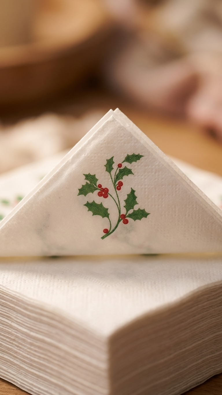 Guardanapos Natal 40x40 Renova — detalhe da dobra com estampado — RAS Embalagens