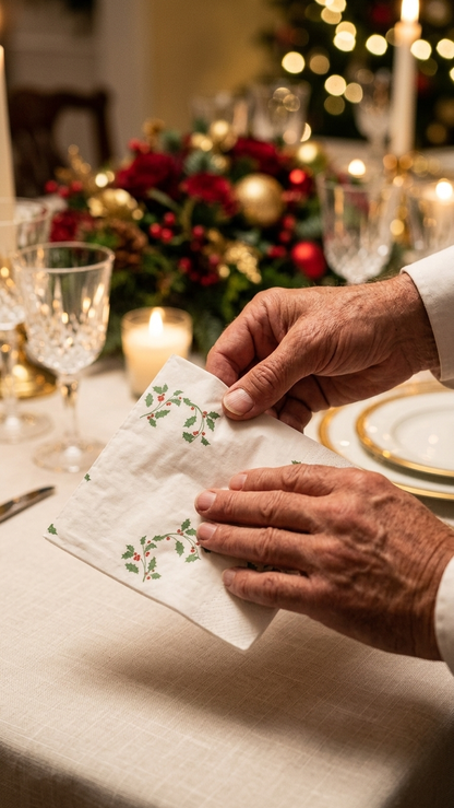 Guardanapos Natal 40x40 Renova numa mesa com ambiente natalício — RAS Embalagens