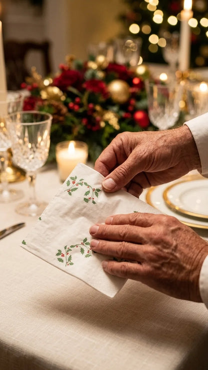 Guardanapos Natal 40x40 Renova numa mesa com ambiente natalício — RAS Embalagens