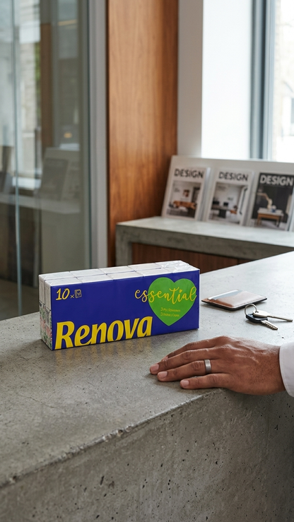 Lenços de Bolso Renova em cima de mesa — RAS Embalagens