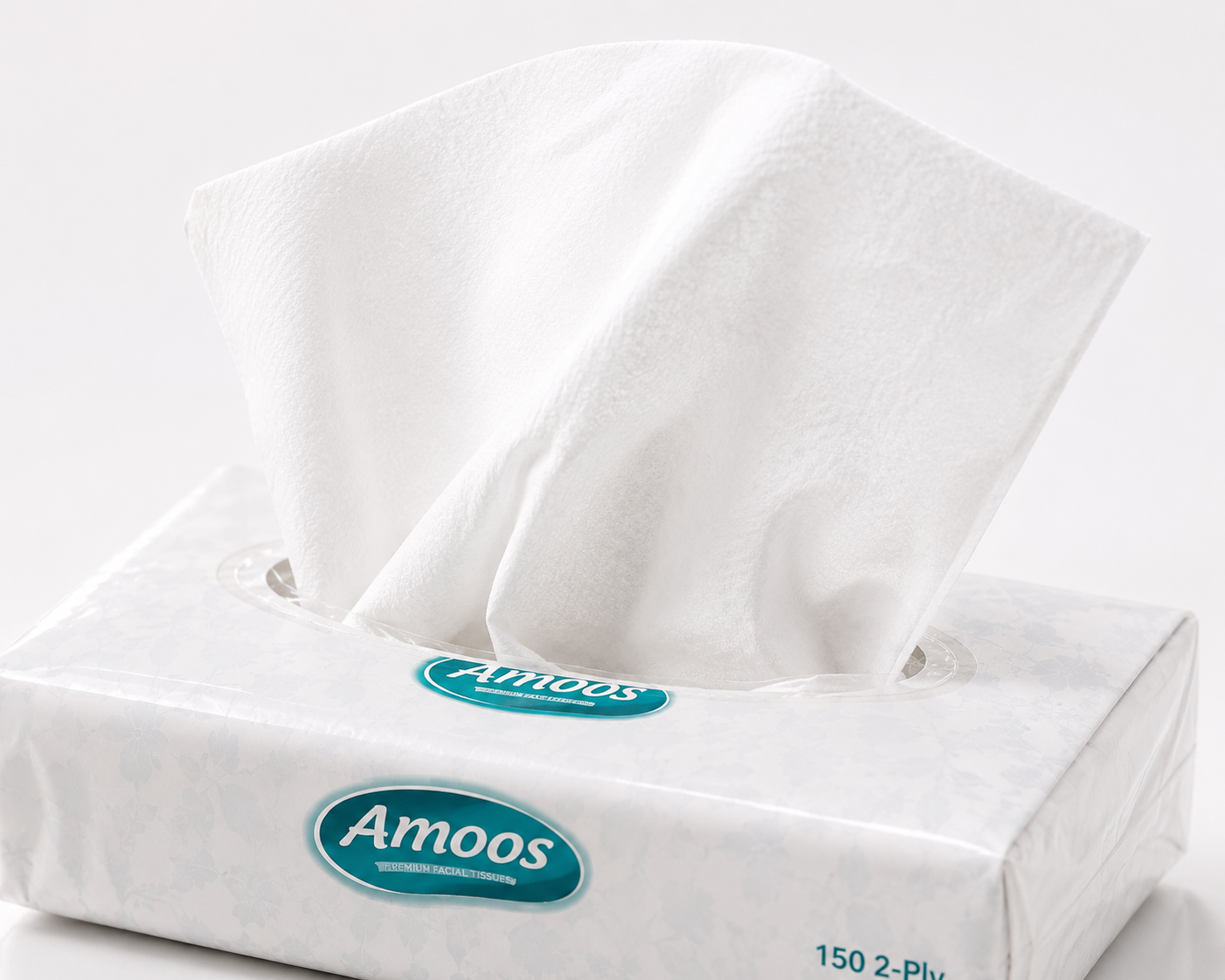 Lenços Faciais Amoos — detalhe de papel macio e absorvente — RAS Embalagens