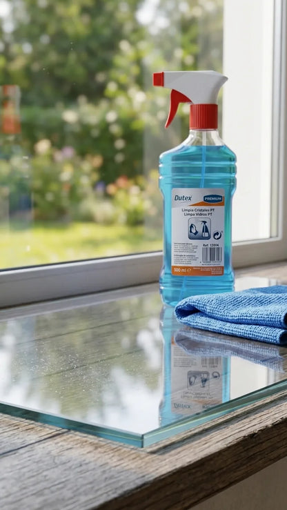 Limpa Vidros Dutex com Pulverizador 500ml junto a uma janela com vista exterior — RAS Embalagens