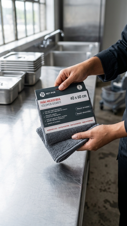 Pano Microfibra 40x60 Preto a limpar bancada em inox — RAS Embalagens