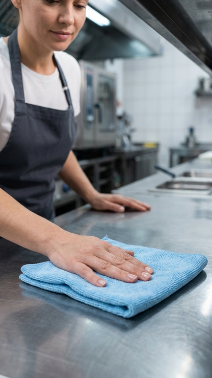 Pano Microfibras Multiusos Dutex em uso numa cozinha profissional — RAS Embalagens