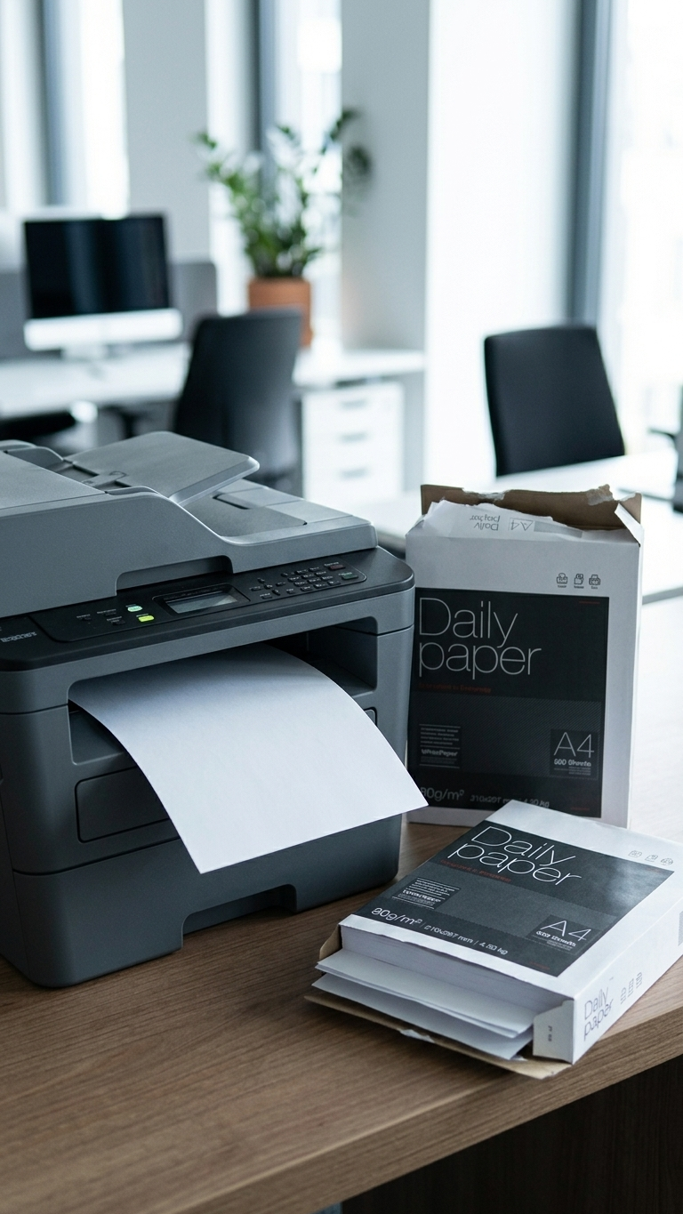 Resma Papel Fotocópia A4 75g junto a impressora de escritório — RAS Embalagens