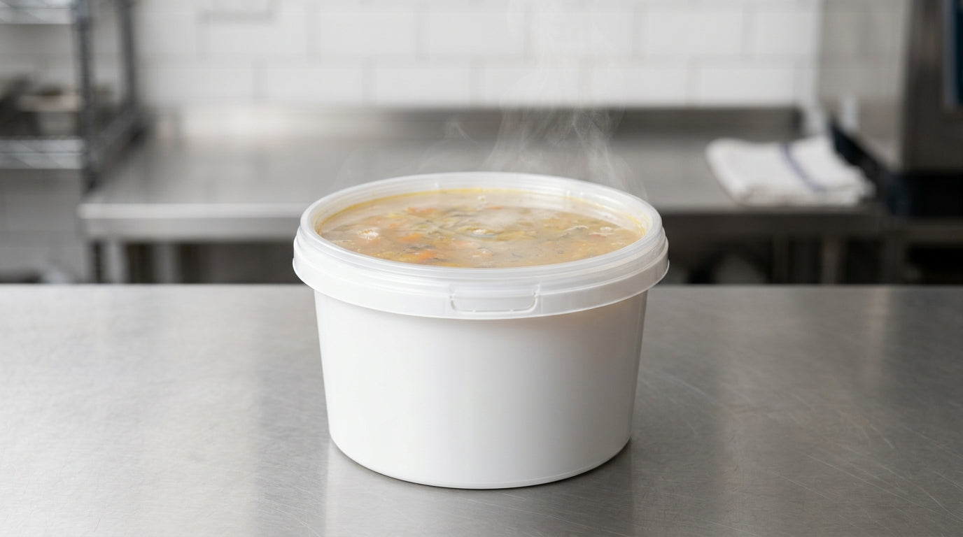 Taça para Sopa Take Away com tampa anti-fugas em cozinha profissional — RAS Embalagens