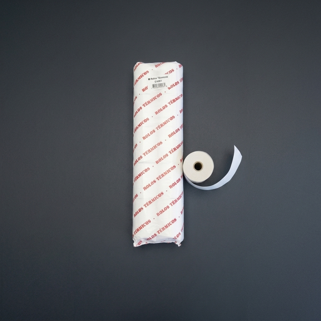Rolo de papel térmico para POS sobre fundo escuro — RAS Embalagens