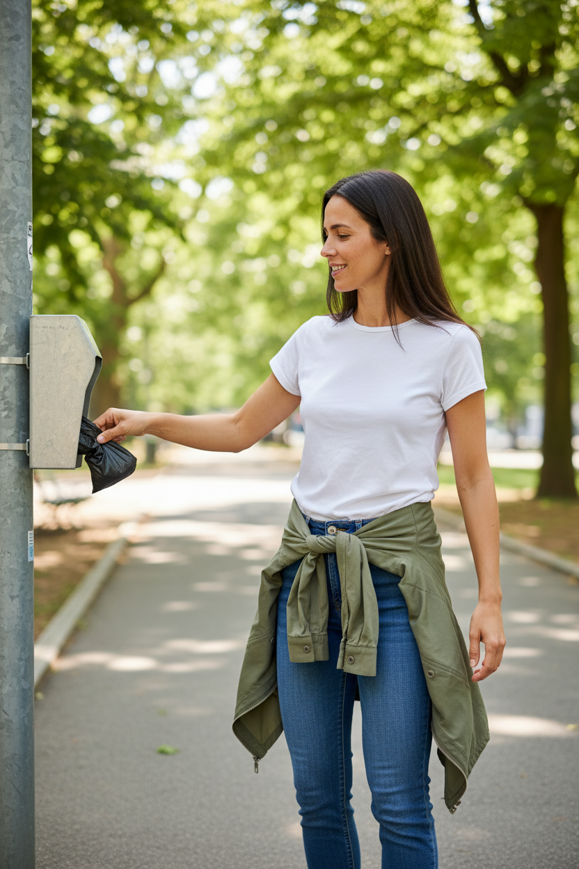 Saco para dejetos caninos durante um passeio num parque urbano — RAS Embalagens