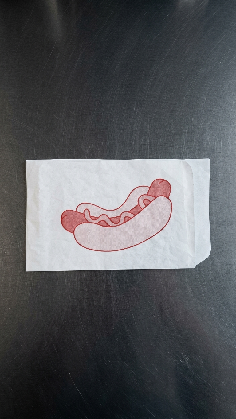 Cachorro-quente num saco de papel para take-away, plano aproximado