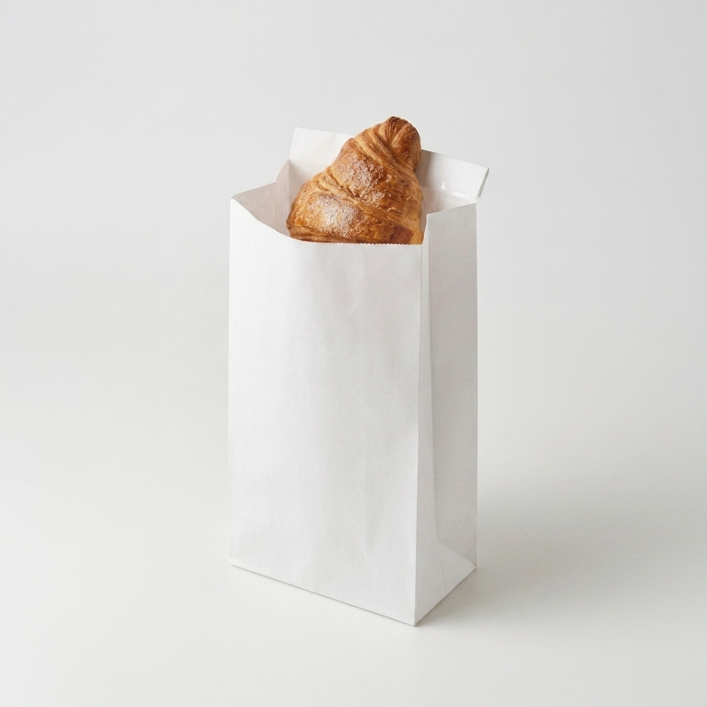 Saco de papel kraft branco revestido a PP com pão dentro — RAS Embalagens