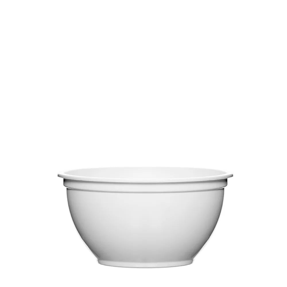 Tigela de sopa 330 ml em PS branca, vista de lado sobre fundo branco