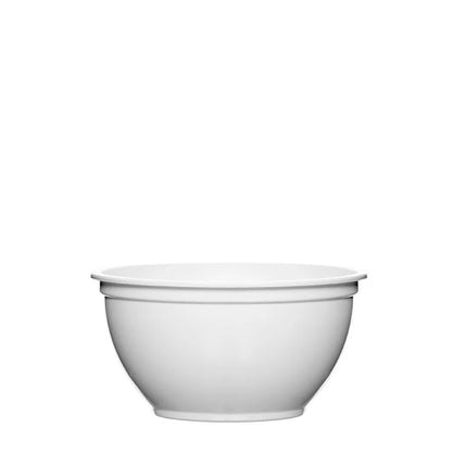 Tigela de sopa 330 ml em PS branca, vista de lado sobre fundo branco