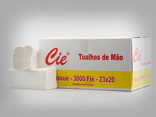 Caixa de toalhas de mão Tissue CIE 23x20 com 3000 folhas, com maços de toalhas à frente