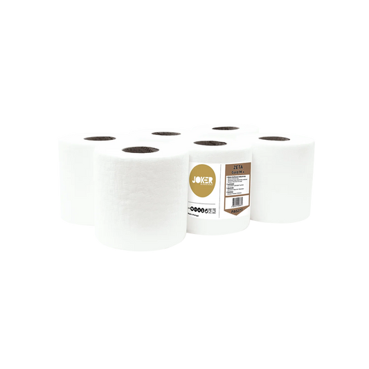 Pack de 6 rolos de toalha de mão Zeta Gold Joker de 75 m para extração pelo centro