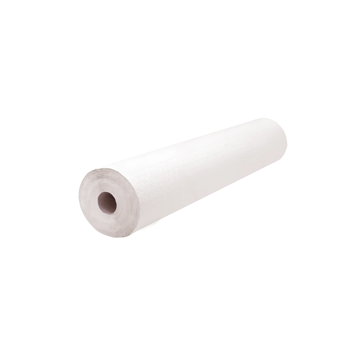 Rolo de toalha de mesa de papel branca, em fundo cinzento